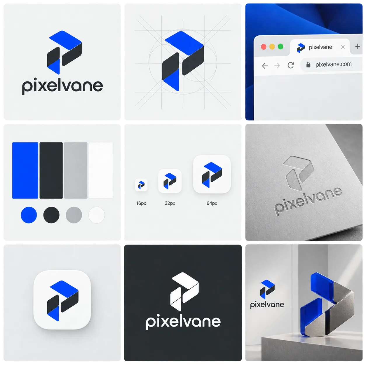 Pixelvane corporate identity and logo system